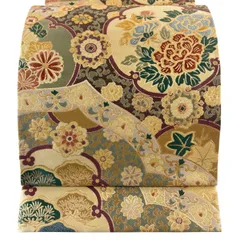 【美品】 袋帯 名品 草花 七宝 金糸 唐織 ベージュ 六通 正絹 【中古】