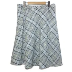アリスバーリー Aylesbury 美品 大きいサイズ チェックスカート フレア ひざ丈 コットンツイード 17 4L相当 水色系 /X