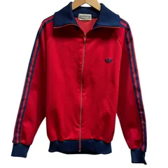 希少 80s adidas アディダス old オールド トラックジャケット ジャージ デサント製 ジップアップブルゾン レッド ネイビー コンビカラー スリーストライプ トレフォイルロゴ 5号