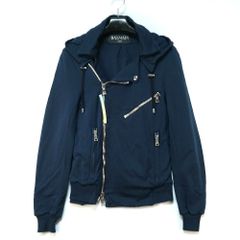 アーカイブ BALMAIN バルマン ダブルライダースジャケット ジップアップスウェット フーディー パーカー ネイビー コットン XSサイズ S5HJ846C492
