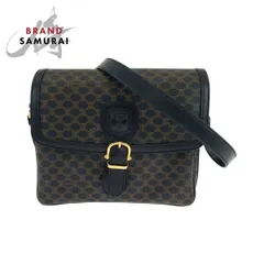 美品 CELINE セリーヌ ヴィンテージ マカダム ブラック ダークブラウン ゴールド金具 PVC ショルダーバッグ ポシェット レディース 503345【中古】