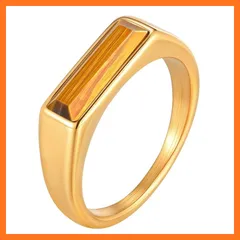 【新品】 [Rockyu] 指輪 メンズ ステンレス 天然石インレイ 長方形デザイン ターコイズ タイガーアイ 個性を添えるアクセサリー 普段使いからギフトにも活躍 (ゴールドタイガーアイ, 14) 0