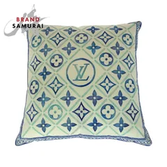 美品 LOUIS VUITTON ルイヴィトン モノグラム 男女兼用 ホワイト ブルー コットン インテリア クッション 505116【中古】