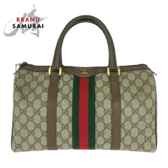 美品 GUCCI グッチ ヴィンテージ シェリーライン オールドグッチ ベージュ ブラウン ゴールド金具 トートバッグ レディース 505597【中古】