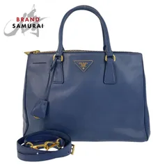 美品 PRADA プラダ サフィアーノ ガレリア 三角ロゴプレート ブルー ゴールド金具 ハンドバッグ ショルダーバッグ 2way レディース 506002【中古】