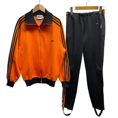 希少 80s adidas アディダス old オールド アディダス トラックジャケット トラックパンツ ジャージ セットアップ  上下 デサント製  オレンジ ブラック コンビカラー スリーストライプ 月桂樹ロゴ