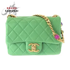 美品 CHANEL シャネル マトラッセ ミニマト ココマーク グリーン ゴールド金具 ラムスキン ビジュー チェーンショルダーバッグ 506575【中古】