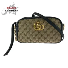 GUCCI グッチ GGマーモント ブラウン ブラック ゴールド金具 GGキャンバス/レザー ショルダーバッグ ポシェット レディース 600002【中古】