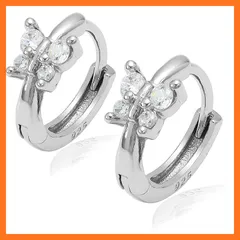 【新品】 [Adelina Style] ピアス レディース 人気 つけっぱなし バタフライ 蝶々 フープピアス 1ペア リングピアス キュービックジルコニア S925 純銀製 金属アレルギー対応 (幅6mm シルバー) 1
