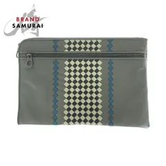 美品 BOTTEGAVENETA ボッテガヴェネタ イントレチャート グレー ガンメタ金具 レザー クラッチバッグ セカンドバッグ メンズ 600929【中古】