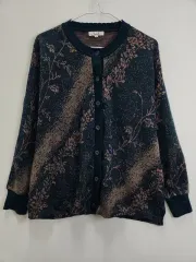 ヴィンテージ森ガール エスニック 斜めボーダー フラワー ストライプ レースネック カーディガン