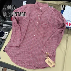 00s オールドJ.CREW チェックシャツ M 刺繍ロゴ 赤白 春色 レトロ