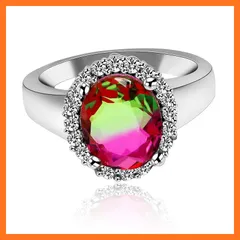 【新品】 ウロビードレディースプラチナメッキビッグトルマリンソリテールリングオーバルキュービックジルコニアウェディングバンドリング（サイズ12）Y439 0