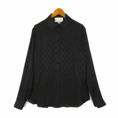 グッチ GUCCI 2021SS シャツ ブラウス GG 総柄 絹 シルク 100％ 627773 ZAEJF 長袖 M 40 黒 ブラック 国内正規品