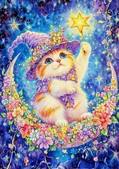 ダイヤモンドアート キット 四角ビーズ 猫 Twinkle Cat ダイヤモンドペインティング 月と花の幻想世界 プレゼント ダイアモンドアート スクエアビーズ 初心者OK 猫 ファンタジー 癒しのインテリア 手作り DIY ハンドメイド ギフト