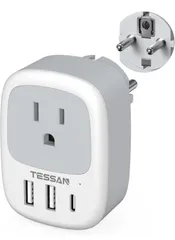 ★韓国 変換プラグ seタイプ TESSAN 海外 変換プラグ se コンセント 1個AC口 2USB-Aと1USB-Cポート 韓国 ドイツ フランス オランダ ハンガリー スペイン ヨーロッパなどへ海外旅行用便利グッズ