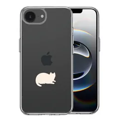 iPhone16e ケース クリア にゃんこ 伏せ ホワイト スマホケース 側面ソフト 背面ハード ハイブリッド 