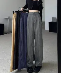 ストライプワイドパンツ春夏秋ロングパンツ