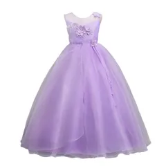 新品 [VIISEN] キッズ ピアノ 発表会 子供ドレス 花 レース 袖なし 子ども ドレス 女の子 演奏会 ロングドレス ジュニア エレガント 上品 フォーマル ワンピース パーディー 花嫁介添人 結婚式 多色 120-170CM (1/パープル 16