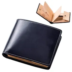 新品 [ブリティッシュグリーン] 二つ折り財布 英国製ブライドルレザー使用 財布 メンズ (04.ネイビー)