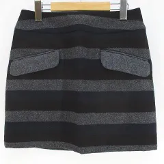 シップス SHIPS ボーダー柄 ミニ丈 台形スカート M 灰系 グレー 裏地 日本製