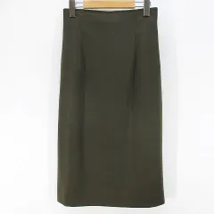 グリントマティ grintmati 膝丈 タイトスカート 36 緑系 カーキ サイドステッチ スリット 裏地 ストレッチ 日本製