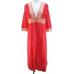 ガリャルダガランテ GALLARDAGALANTE especial 七分袖 ワンピース 羽織 ロング丈 F ピンク Vネック 刺繍 レース スリット