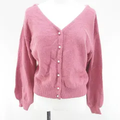 ウィルセレクション WILLSELECTION 長袖 カーディガン ニット M ピンク系 リブ 毛 ウール アンゴラ 無地