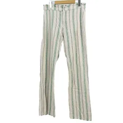 ザラ ZARA ストレートパンツ M ベージュ系 緑系 ストライプ カットオフ