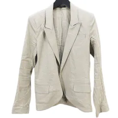 セオリー Theory 長袖 テーラード ジャケット 0 ベージュ系 ボタンレス 薄手 肩パット 麻 リネン 