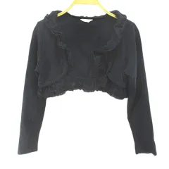 ピンクハウス PINK HOUSE 長袖 カーディガン ショート丈 前開き M 黒系 ブラック 日本製 フリル 無地