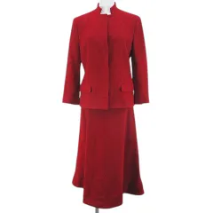 スウィング SWING セットアップ スカートスーツ 40 赤系 レッド 無地 加工 比翼ボタン 裏地 