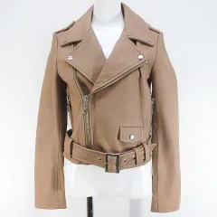 ラグナムーン LagunaMoon ラムレザー 羊革 ライダース ジャケット S ピンクベージュ 無地 ジップアップ ベルト 裏地