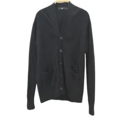 ユニクロ UNIQLO ＋J 長袖 ニットカーディガン L 黒系ブラック Vネック サイドポケット 無地