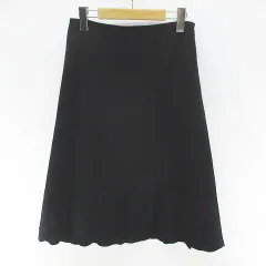 シビラ SYBILLA 花柄 フラワー 膝丈 フレアスカート スカート L 黒系 ブラック 刺繍 毛 ウール 裏地