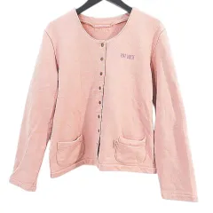 ピンクハウス PINK HOUSE 長袖 カーディガン M ピンク系 スエット生地 フロントボタン ロゴ 花柄  サイドポケット