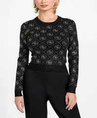 ゲス レディース アウター ニット・セーター クルーネック 長袖 GUESS Womens LongSleeve Crew Neck Rhinestones 4G Sweater Black ブラック