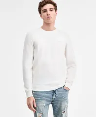 ゲス メンズ アウター ニット・セーター クルーネック GUESS Mens Karim Piquet Stitched Crewneck Sweater MILKY