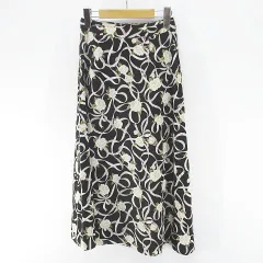 インゲボルグ INGEBORG 花柄 フラワー ミモレ丈 フレアスカート スカート S 黒系 ブラック 日本製 ポケット 裏地