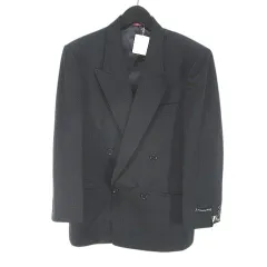 ダーバン D'URBAN セットアップ スーツ テーラード ジャケット ダブル 背抜き ロングパンツ スラックス ジップフライ 90A4 黒系 ブラック 毛 ウール 裏地 タグ付