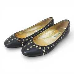 ジミーチュウ JIMMY CHOO バレエシューズ スタッズ カットワーク 38 ブラック 黒系 レザー イタリア製