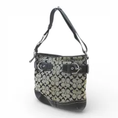 コーチ COACH 3593 シグネチャー ショルダー バッグ ブラック 黒系 キャンバス レザー 