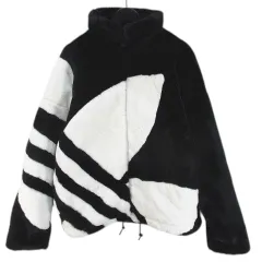 アディダスオリジナルス adidas originals HR3483 ファー ビッグトレフォイル ジャケット M 黒系 ブラック ジップアップ ロゴ 刺繍 裏地