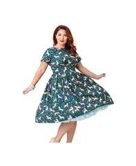 ユニークビンテージ レディース トップス ワンピース プラスサイズ シャーリング Unique Vintage Plusize Smocked Back Swing Dress Navy unicorn print ネイビー