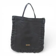 モスキーノ MOSCHINO トートバッグ フリル メタルロゴ ゴールドブラック 黒系 レザー イタリア製