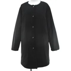 インゲボルグ INGEBORG リバーシブル ボア ノーカラー コート ミドル丈 黒系 ブラック 無地 フラワー モチーフ ボタン