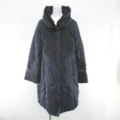 Interpage ダウンコート ロング丈 LL 紺系 ネイビー ポケット 裏地 総柄 タグ付