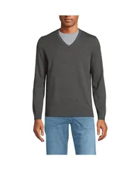 ランズエンド メンズ アウター ニット・セーター Vネック セーター コットン Lands End Mens Fine Gauge Cotton V Neck Sweater Charcoal heather チャコール