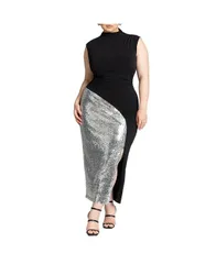 エロクイ レディース トップス ワンピース スタンドネック プラスサイズ スパンコール ニット ELOQUII Plus Size Funnel Neck Knit Dress With Sequin Black onyx ブラック