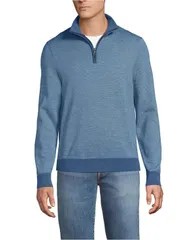 ランズエンド メンズ アウター ニット・セーター ハーフジップ セーター コットン Lands End Mens Long Sleeve Fine Gauge Cotton Quarter Zip Sweater Light indigo blue strip